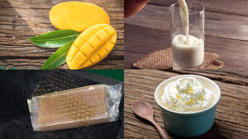 Ingredients for mango panna cotta dish