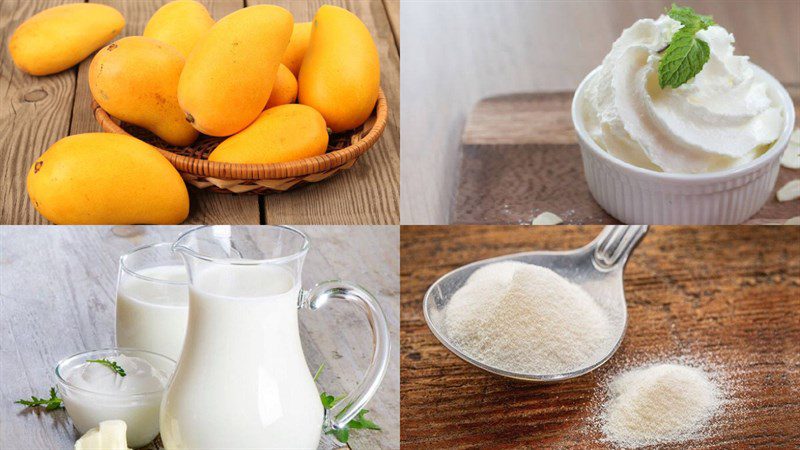 Ingredients for mango panna cotta dish