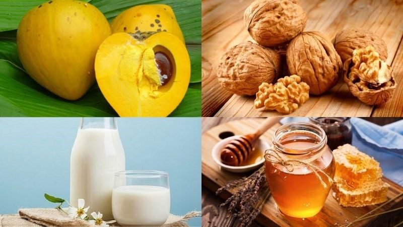 Ingredients for lychee smoothie (lekima, chicken egg)