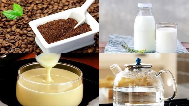 Ingredients for coconut milk coffee and fresh milk coffee