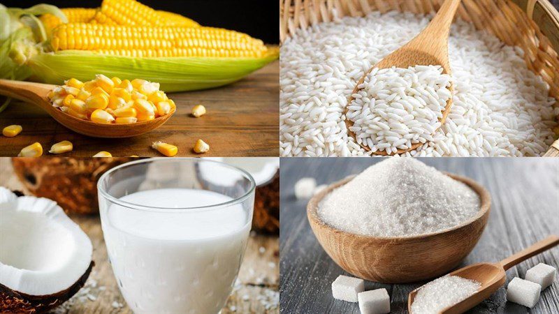 Ingredients for sweet corn pudding with sticky rice