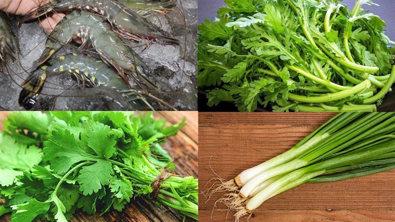 Ingredients for stir-fried water spinach (amaranth) soup with shrimp