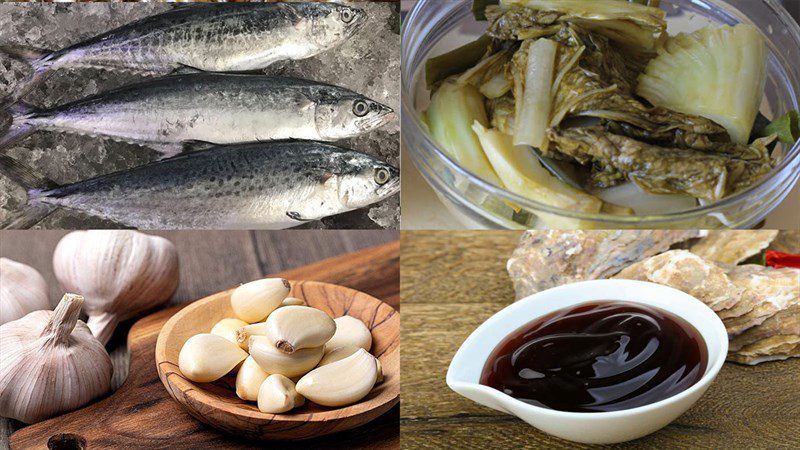 Ingredients for stewed mackerel with sour vegetables and stewed pork belly