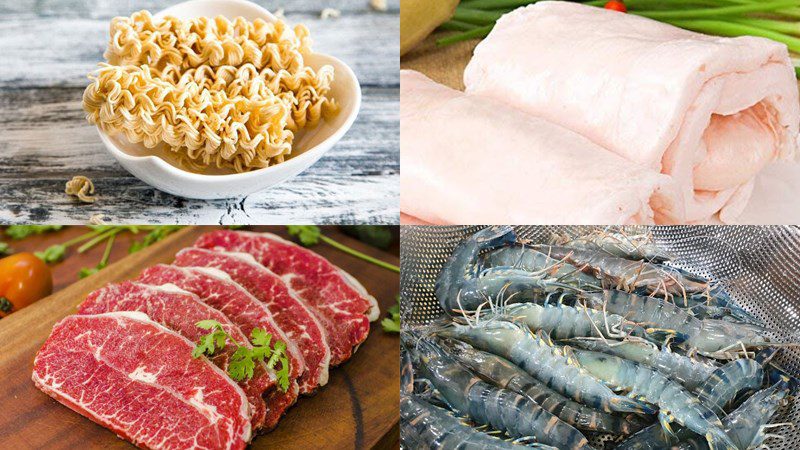 Ingredients for stir-fried noodle dish with pork fat