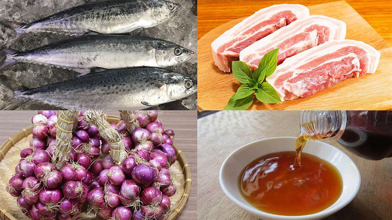 Ingredients for the dish of braised mackerel with sour vegetables and braised pork belly