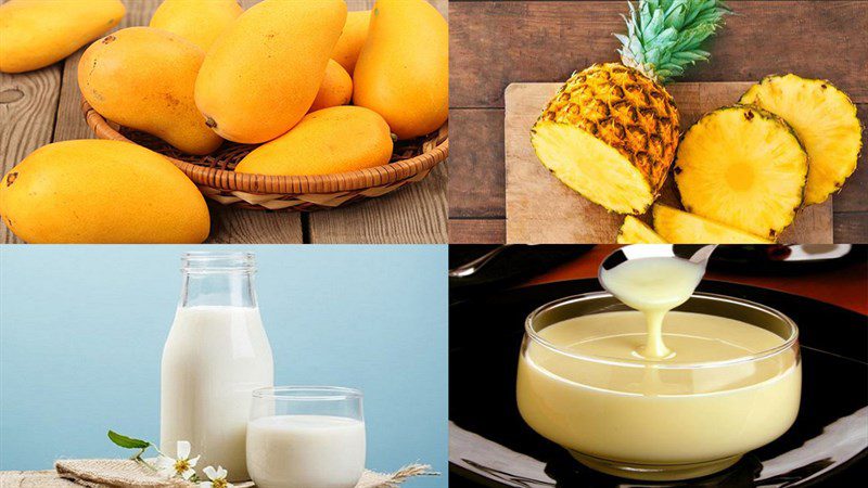Ingredients for mango smoothie dish