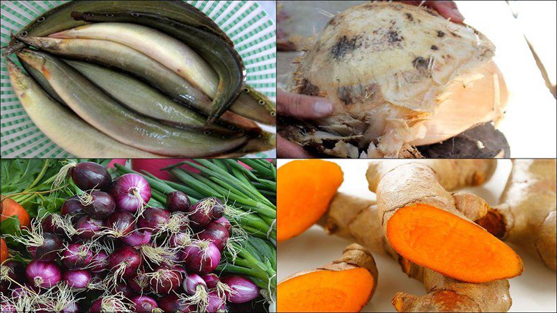Ingredients for eel stewed with banana stem
