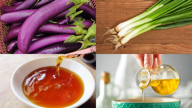 Ingredients for steamed eggplant with scallion oil