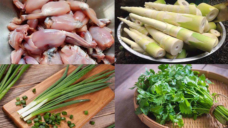 Ingredients for the dish on how to make stir-fried frog with fresh bamboo shoots
