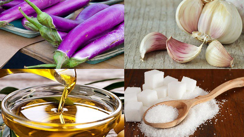 Ingredients for 2 ways to make vegetarian stir-fried eggplant