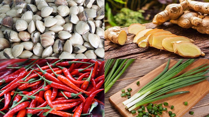 Ingredients for ginger steamed clams recipe