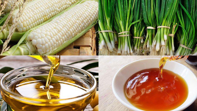 Ingredients for the dish of fried corn with onion oil