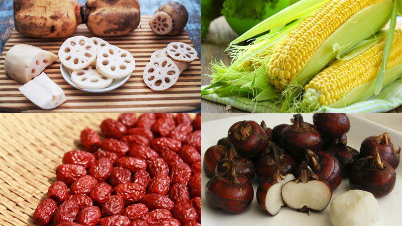 Ingredients for lotus root sweet soup, lotus root with mung bean sweet soup, lotus root and water chestnut sweet soup, lotus root with sweet potato