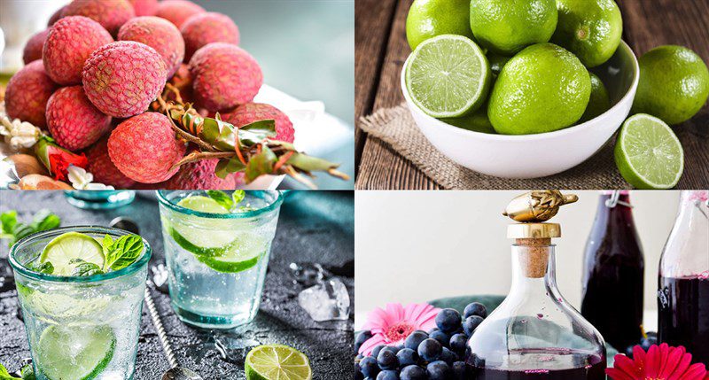Ingredients for making 3 types of lychee soda