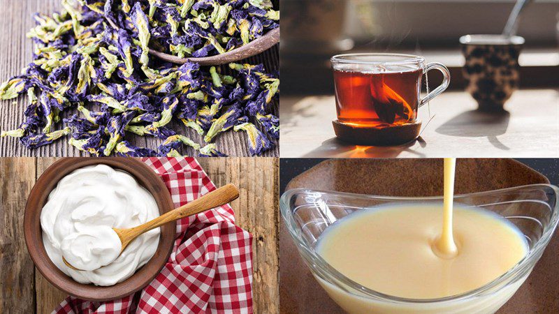Ingredients for butterfly pea milk tea