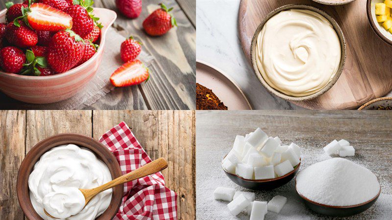 Ingredients for yogurt cheese ice cream and condensed milk