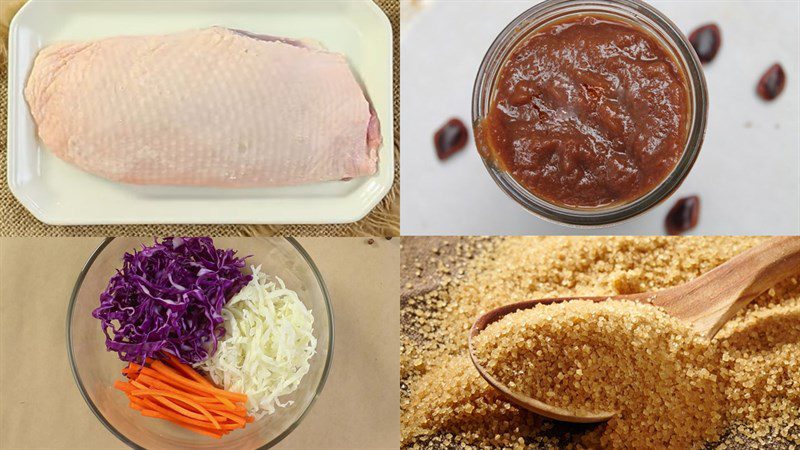 Ingredients for duck salad with tamarind sauce
