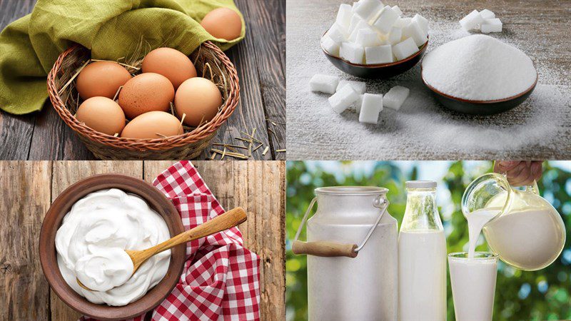 Ingredients for fresh milk whipping cream flan