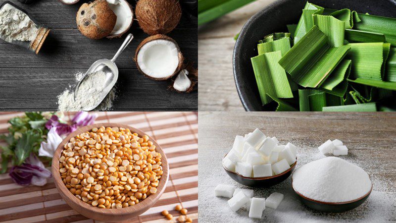 Ingredients for the dish 2 ways to make green bean and cassava pudding and cassava pudding with pandan leaves