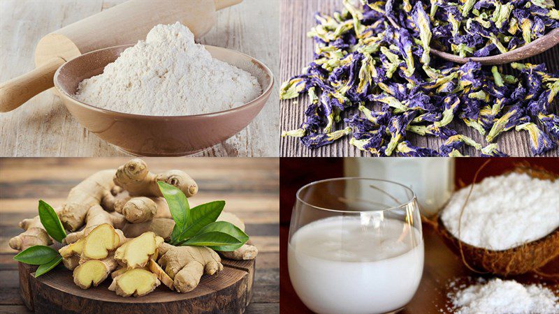 Ingredients for traditional butterfly pea flower dessert