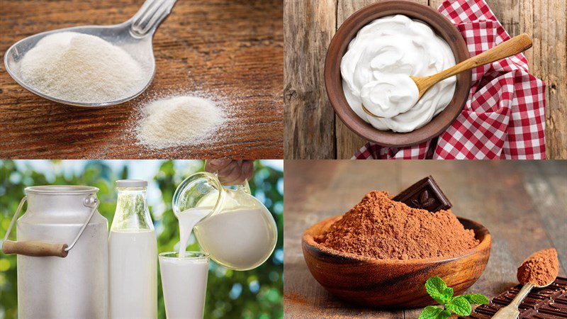 Ingredients for the dish 2 methods of making chocolate and cocoa pudding
