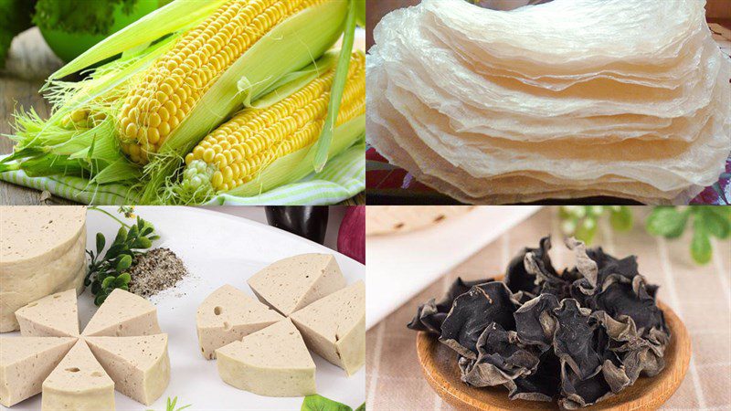 Ingredients for the dish 2 ways to make vegetarian spring rolls with tofu skin and rice paper