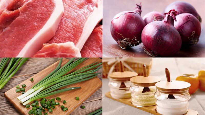Ingredients for stir-fried pork with purple onion