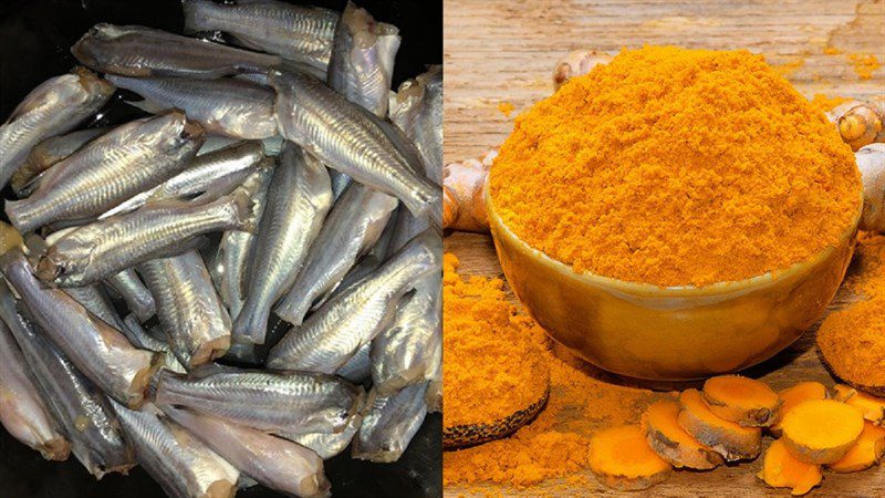 Ingredients for the dish of fish stewed with turmeric