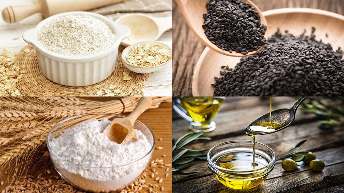 Ingredients for black sesame oatmeal cookies