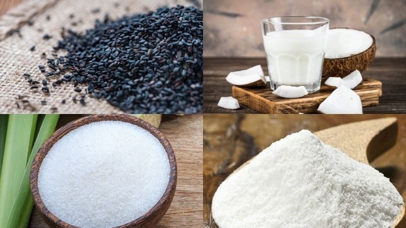 Ingredients for sủi dìn - black sesame sticky rice dumplings