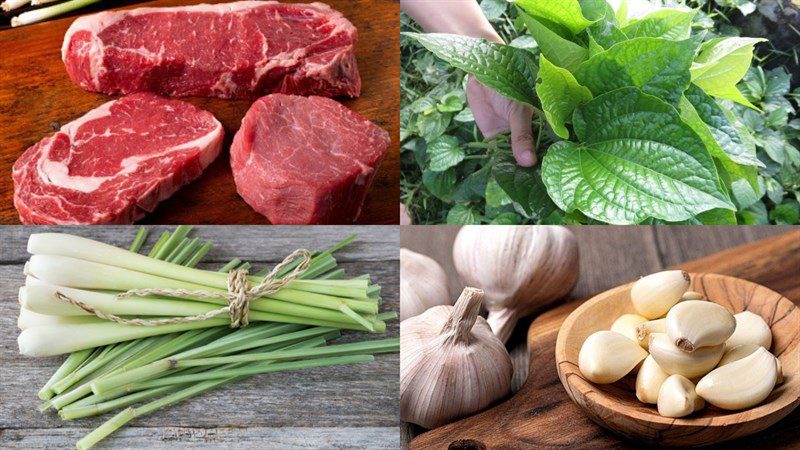 Ingredients for grilled beef wrapped in betel leaves