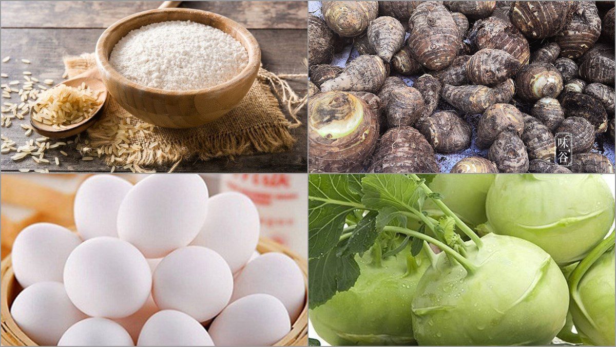Ingredients for 2 ways to make fried taro flour
