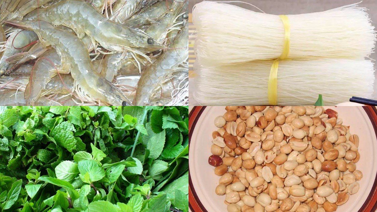 Ingredients for dry noodle dish with shrimp