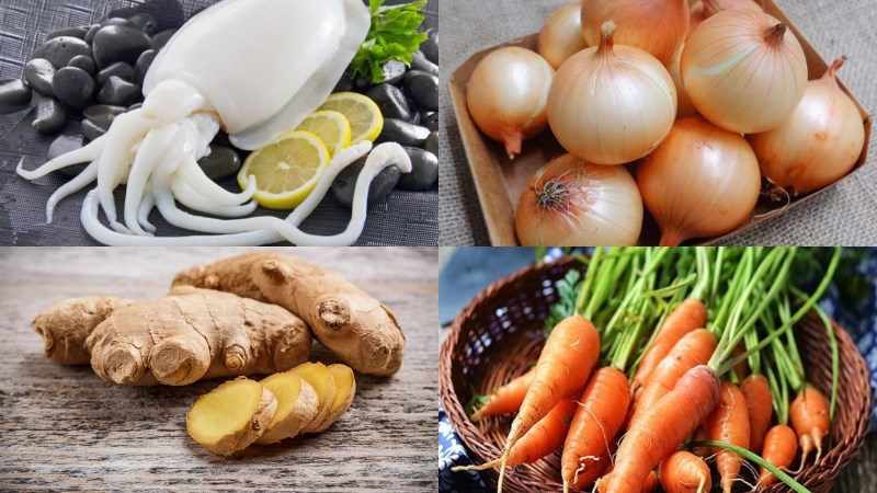 Ingredients for stir-fried squid with ginger and onion