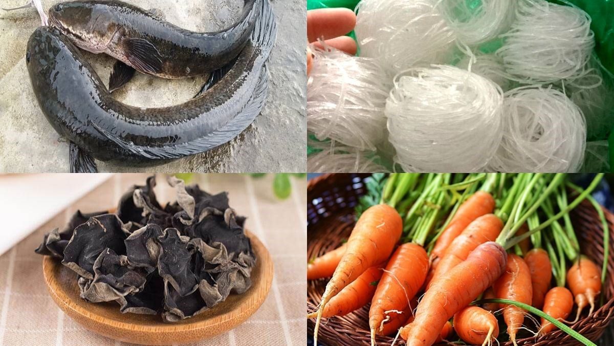 Ingredients for the steamed snakehead fish with vermicelli dish