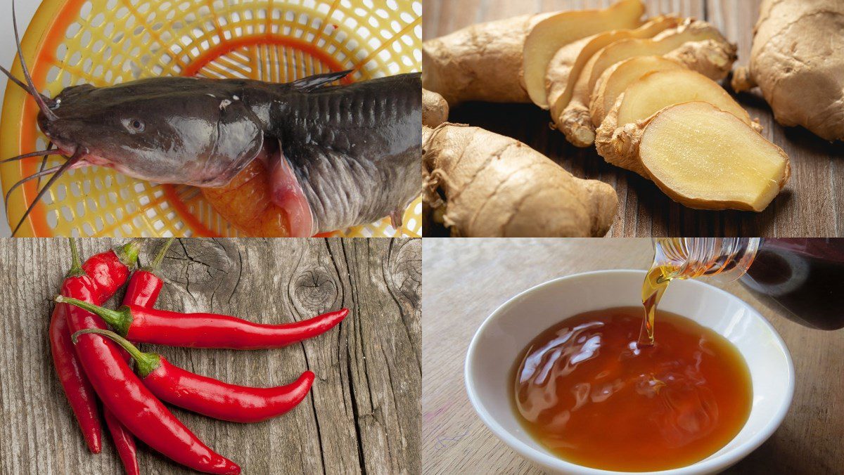 Ingredients for braised catfish with ginger