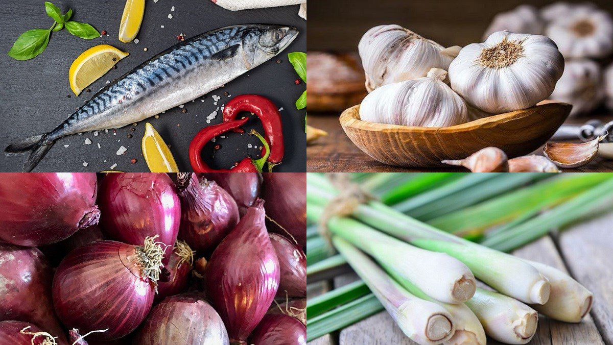 Ingredients for pan-seared mackerel dish