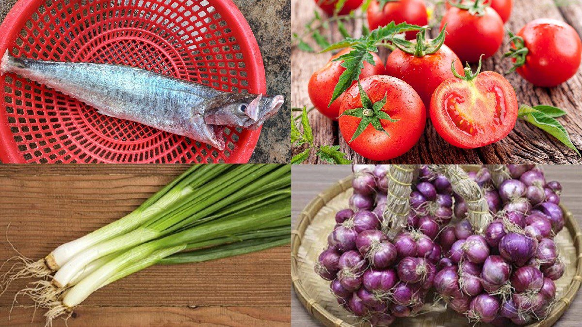 Ingredients for mackerel stew with tomatoes