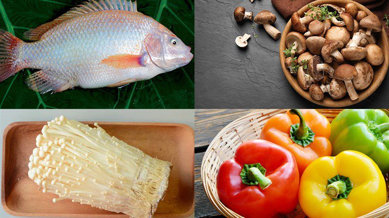 Ingredients for the dish of red tilapia with orange sauce and mushroom sauce