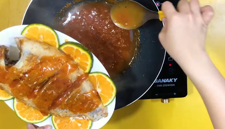 Step 4 Completion of fish with orange sauce