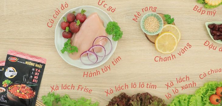 Ingredients for Japanese style chicken breast salad