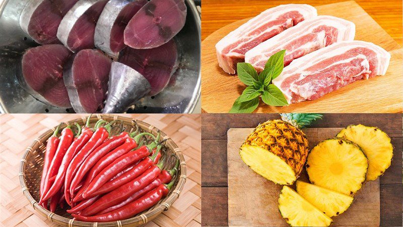 Ingredients for braised tuna with pork belly