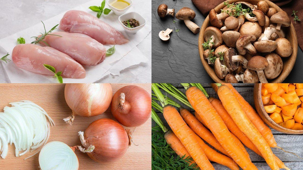 Ingredients for chicken mushroom sausage and potatoes