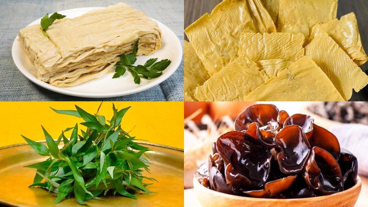 Ingredients for the dish 2 ways to make vegetarian spring rolls with tofu skin and rice paper