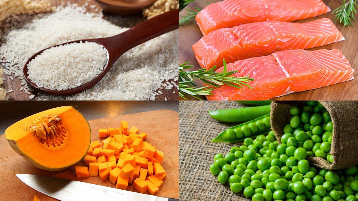 Ingredients for salmon porridge cooked in a slow cooker