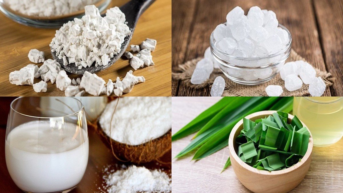 Ingredients for the dish 2 ways to make mung bean cassava pudding and pandan leaf cassava pudding