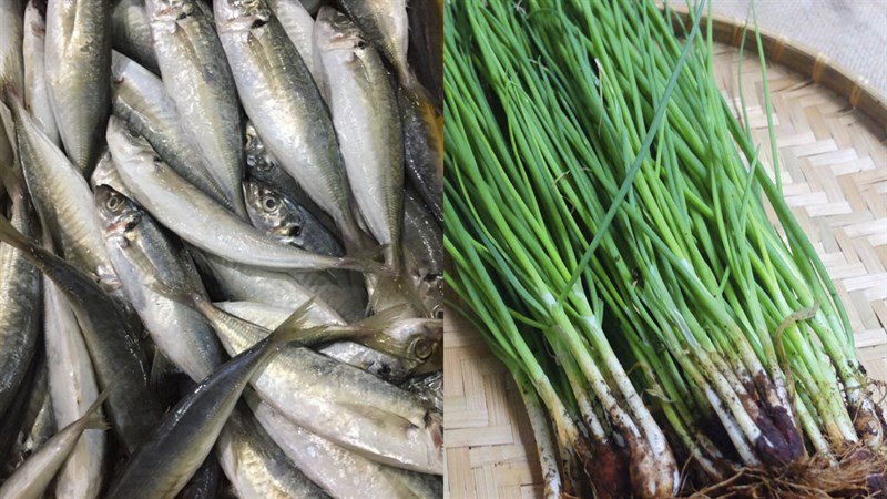 Ingredients for grilled mackerel with scallion oil