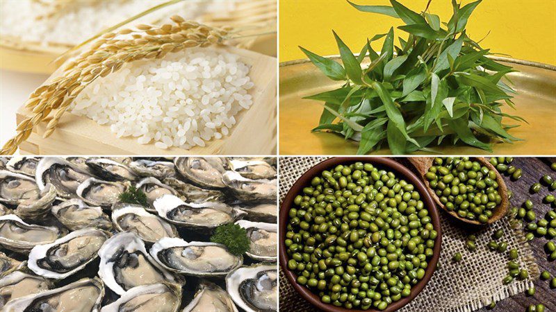Ingredients for oyster mung bean porridge and minced meat