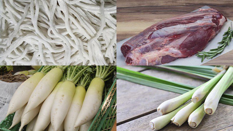 Ingredients for beef banh canh dish