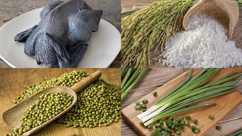 Ingredients for black chicken green bean porridge